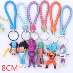 6pcs/set Dragon Ball Z Cartoon Leather Rope Pendant Key Ring Wholesale Q-version Anime Keychain