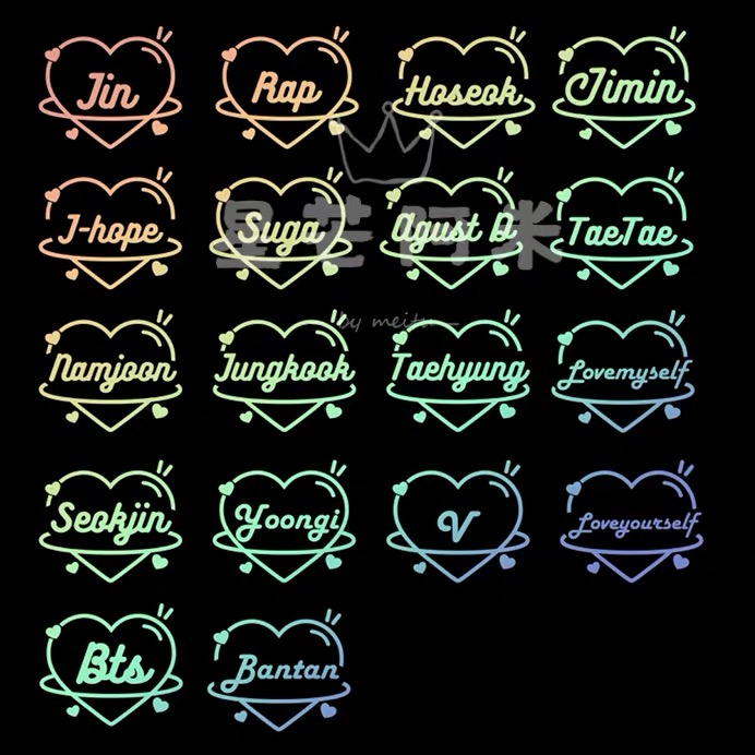 K-POP BTS Bulletproof Boy Scouts Laser Heart Shape Many Design Plastic Sticker