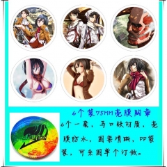 Attack on Titan Anime Cartoon 75mm Brooches And Pins 6pcs/set