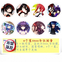Date A Live Anime Cartoon Brooches And Pins 8pcs/set