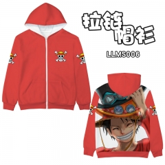 One Piece Cartoon Cosplay 3D Print High Quality Warm Zipper Anime Hooded Hoodie