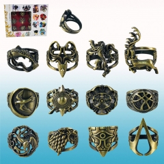 12 Different Designs Cosplay Decorative Alloy Anime Ring Set