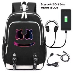 DJ Marshmello  Anime Cosplay Cartoon Colorful USB Charging Backpack Bag