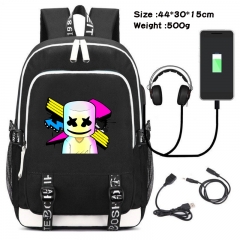 DJ Marshmello  Anime Cosplay Cartoon Colorful USB Charging Backpack Bag