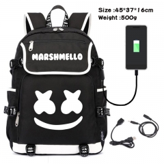 DJ Marshmello Anime Cosplay Cartoon Waterproof Canvas Colorful USB Charging Backpack Bag