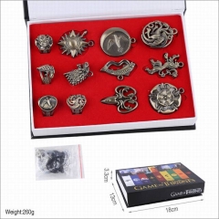Game of Thrones Cosplay Decorative Anime Ring Necklace And Keychain Pendant Set 12pcs/set
