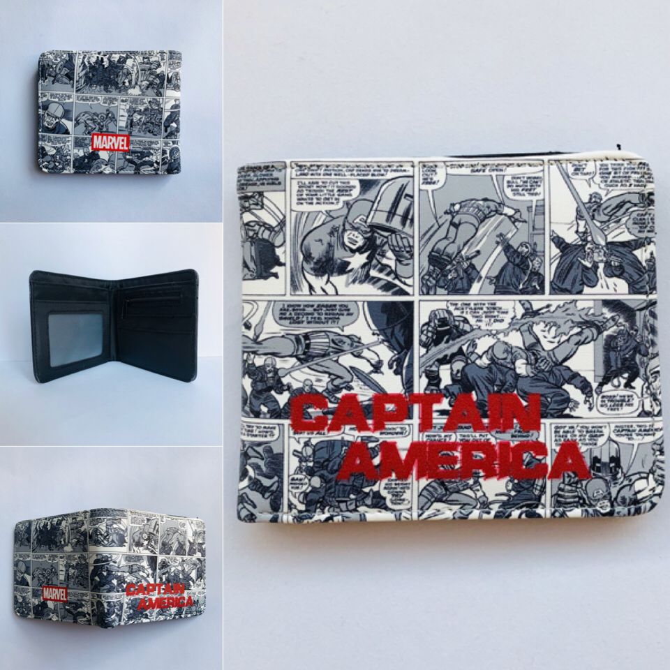 Captain America Movie Colorful Coin Purse Bifold PU Anime Short Wallet