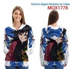 Demon Slayer: Kimetsu no Yaiba Cartoon Color Printing Patch Pocket Hooded Anime Zipper Hoodie