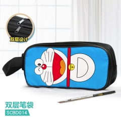 Doraemon Cartoon Pattern Double Layer Nylon Waterproof Pencil Bag