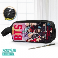 5 Different Styles K-POP BTS Bulletproof Boy Scouts Cartoon Pattern Double Layer Nylon Waterproof Pencil Bag