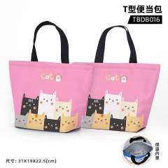 Neko Atsume Cat Pattern Nylon Material Aluminum Foil Single Hand Bag Anime Bento Bag