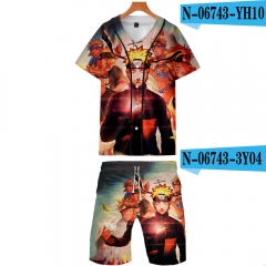 8 Styles For Adult Naruto Cartoon Cosplay Polyester 3D O-neck Anime Baseball Uniform Short T-shirt and Short Beach Pants Suit Set