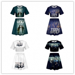 10 Styles Teen Wolf Cartoon Cosplay Polyester 3D Anime T-shirt with Skirt Set