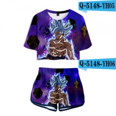 6 Styles Dragon Ball Z Cartoon Cosplay Pattern For Girls Crop Top Anime T-shirt and Short Pants