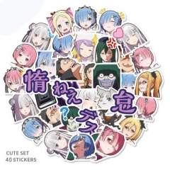 40PCS Re: Zero Kara Hajimeru Isekai Seikatsu Pattern Decorative Collectible Waterproof Anime Luggage Stickers Set