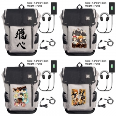 4 Styles Haikyuu anime USB charging laptop backpack school bag