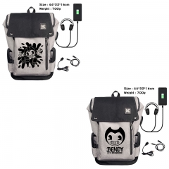 2 Styles  Bendy and the Ink Machine anime USB charging laptop backpack school bag