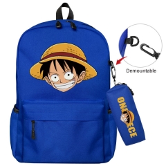 11 Styles One Piece Blue Color Cartoon Canvas Waterproof Anime Backpack Bag+Pencil Bag