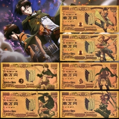6 Styles Attack on Titan Goldleaf Electroplating Anime Paper Crafts Souvenir Coin Banknotes
