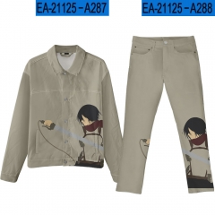 10 Styles Attack on Titan/Shingeki No Kyojin Cosplay 3D Digital Print Anime Denim Jacket and Pants Two Pieces Set