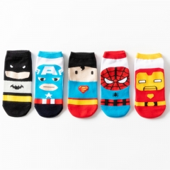 Marvel Spider Man Iron Man Superman Super Hero 75% Cotton Anime Short Socks (5pairs/set)