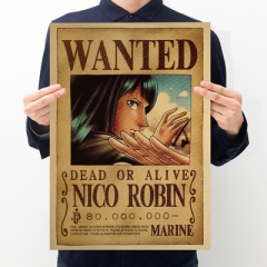 One Piece Nico Robin Wanted Series Cartoon Placard Home Decoration Retro Kraft Paper Anime Poster