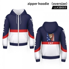 The Cat Cosplay Cartoon Color Print Anime Oversize Zipper Hoodie