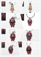 8 Styles Squid Game/Round Six Cosplay Cartoon Pendant Anime Alloy Keychain Keyring Necklace