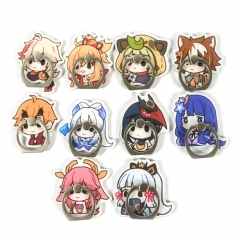 10 Styles Genshin Impact Cartoon Cosplay Decorative Acrylic Anime Ring Phone Holder Keychain