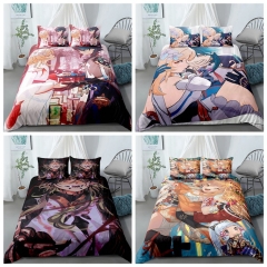 15 Styles Genshin Impact Cartoon Pattern Quilt+Bed Sheet+Pillowcase (Set)