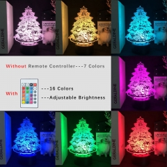 2 Different Bases Christmas Tree Christmas Gift Anime 3D Nightlight with Remote Control