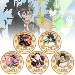 5 Styles Black Clover Anime Souvenir Coin Souvenir Badge Cartoon Stainless Steel Decoration Badge
