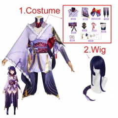 Genshin Impact Raiden Shogun Game Cosplay Cartoon Dress Clothes Wig Anime Costume Set