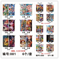 3 Styles 6 PCS/SET One Piece Cartoon Pattern Single Layer Nylon Waterproof Anime Pencil Bag 19CM