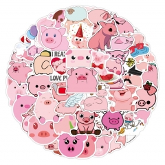 50Pcs Pink Pig Cartoon Pattern Decorative Collectible Waterproof Anime Luggage Stickers