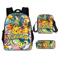 28 Styles Pokemon Picachu Polyester Canvas School Student Anime Backpack+Shoulder Bag+Pencil Bag(set)