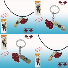 2 Styles Naruto Red Cloud + Konoha Turban Cosplay Anime Keychain Necklace