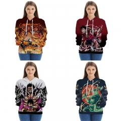 8 Styles One Piece Pattern Color Printing Patch Pocket Hooded Anime Hoodie