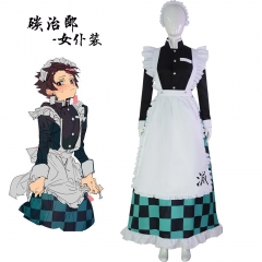 Demon Slayer: Kimetsu no Yaiba Tanjiro Cartoon Character Cosplay Costume Anime Housemaid Dress