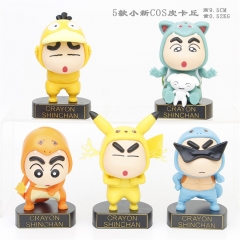 5Pcs/set 10CM Crayon Shin-chan Cos Pikachu Character PVC Anime Figure Toy Doll (Opp Bag)