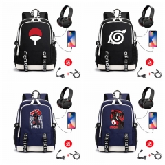 24 Styles Naruto Cosplay Anime USB Charging Laptop Backpack School Bag