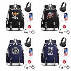 24 Styles One Piece Cosplay Anime USB Charging Laptop Backpack School Bag