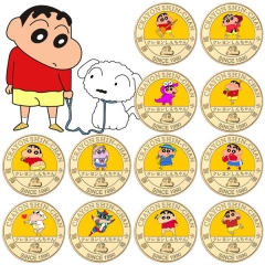 12 Styles Crayon Shin-chan Anime Souvenir Coin Souvenir Badge Cartoon Stainless Steel Decoration Badge