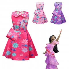 3 Colors Encanto Canvas Cosplay Costume Sleeveless Dress+Cloak+Bag Set For Children