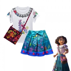 Encanto Canvas Cosplay Costume T Shirts+Skirt+Bag Set For Children