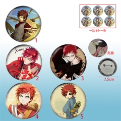 5 Styles 6PCS/SET 75mm Gaara Naruto Cosplay Cartoon Character Anime Brooch Pin