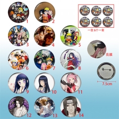 14 Styles 6PCS/SET 75mm Naruto Cosplay Cartoon Character Anime Brooch Pin