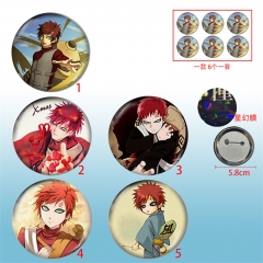 5 Styles 6PCS/SET 58mm Gaara Naruto Cosplay Cartoon Character Anime Brooch Pin