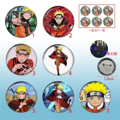 7 Styles 6PCS/SET 58mm Naruto Cosplay Cartoon Character Anime Brooch Pin