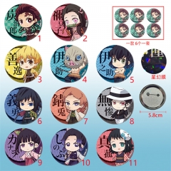 11 Styles 6PCS/SET 58mm Demon Slayer: Kimetsu no Yaiba Cosplay Cartoon Character Anime Brooch Pin